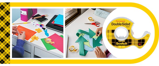 Ruban double face Scotch® et exemples d'utilisation - création d'œuvres d'art et de projets scolaires
