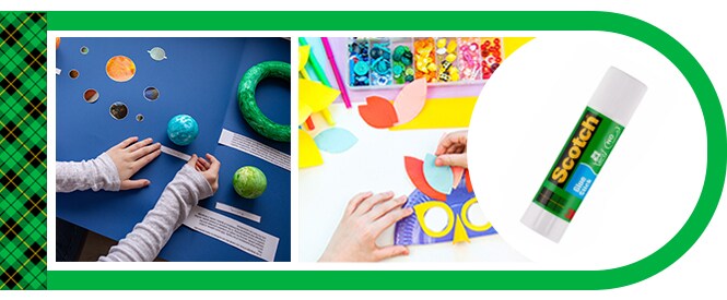 Bâton de colle Scotch® et exemples d'utilisation - création d'œuvres d'art et de projets scolaires
